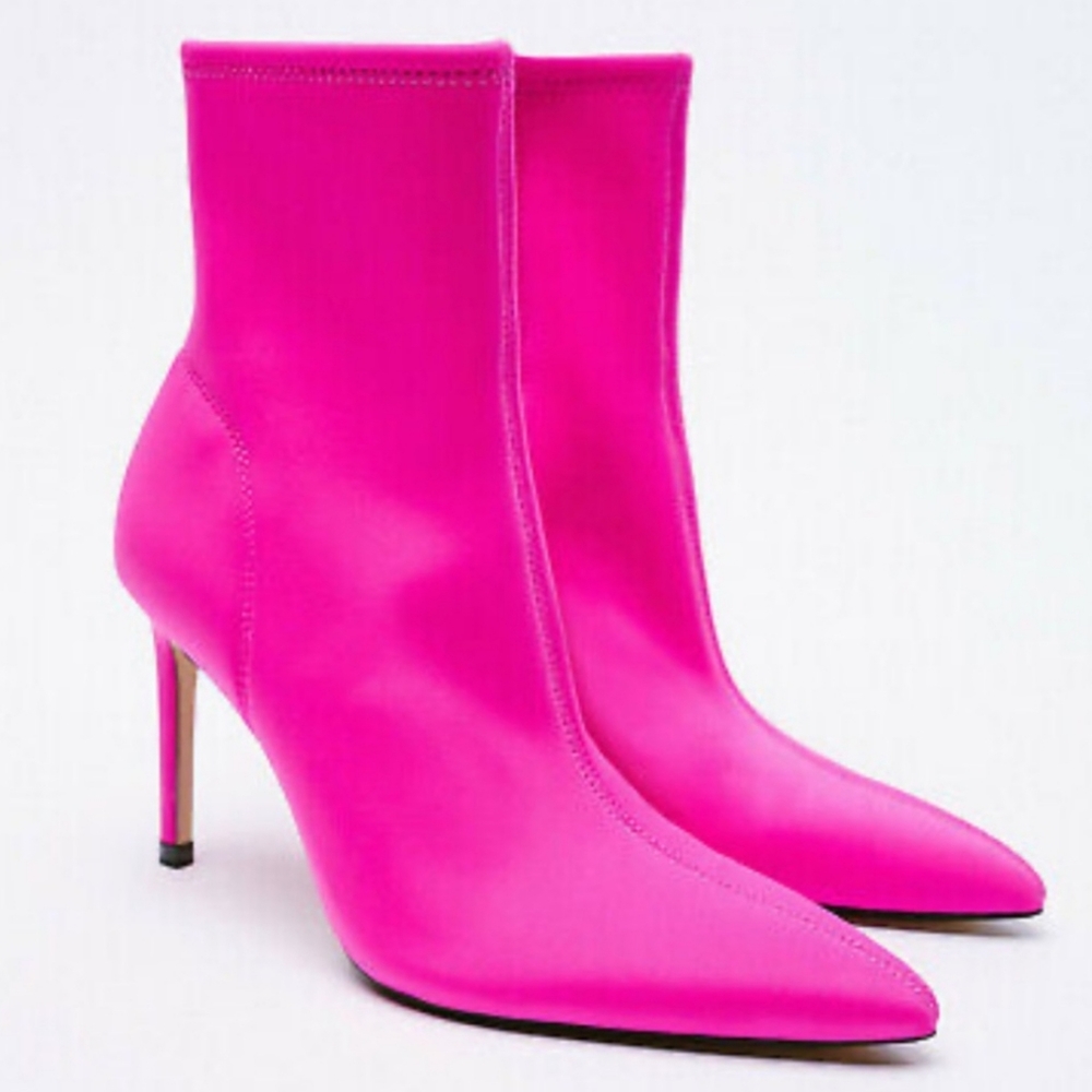 Zara Pink Stretch Heeled Boots sz 37